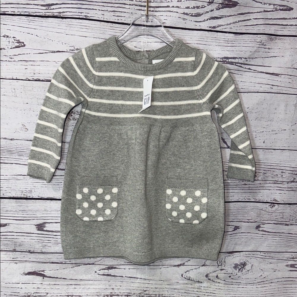 Gap Gray and White Striped Knit Dress Size 6-12 Months